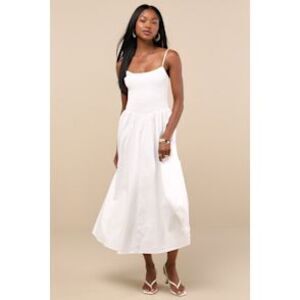 Lulus Tandria Smocked Sleeveless Midi Dress White Basic Sleeved Small